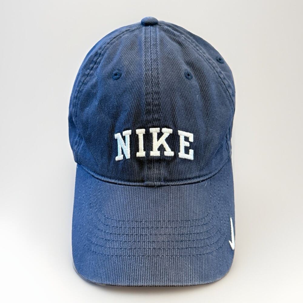 Vintage Y2K Nike Mens Navy Blue Corduroy Adjustable Strapback Hat Baseball Cap